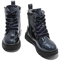 DADAWEN Boys Girls Glitter Ankle Boots Lace Up Waterproof Combat Shoes With Side Zipper for Toddler/Little Kid/Big Kid