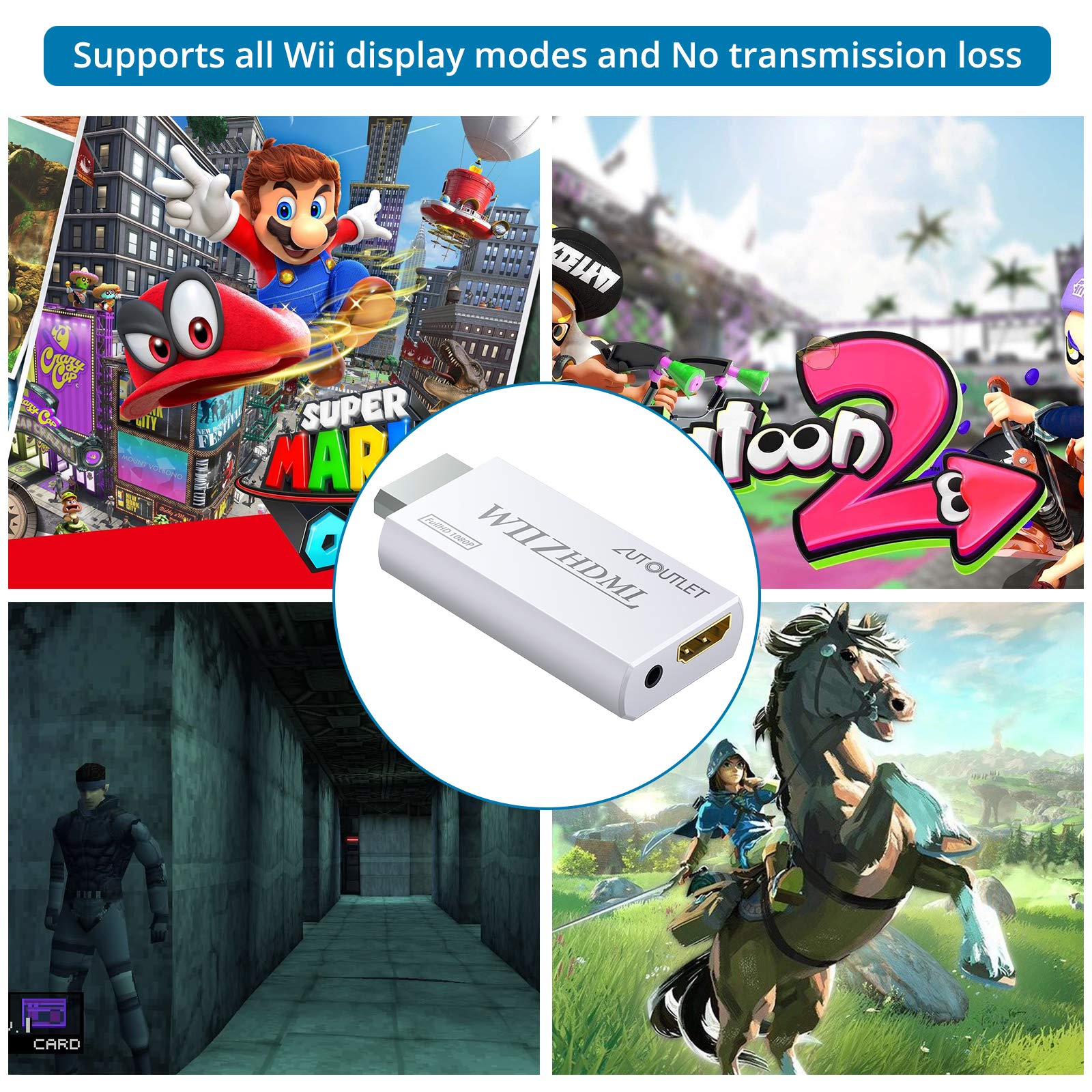 Wii to HDMI Converter 1080P for Full HD Device, Wii HDMI Adapter with 3,5mm Audio Jack&HDMI Output Compatible with Nintendo Wii, Wii U, HDTV, Monitor-Supports All Wii Display Modes 720P