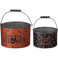 Primitives by Kathy Halloween Metal Buckets, Set of 2, Trick or Treat