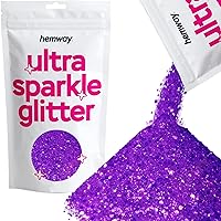 Hemway Ultra Sparkle Glitter - Multi-Size Chunky Fine Cosmetic Glitter Mix for Body Face Hair Eye Nail Art Festival, Crafts for Tumbler Resin Decorations - Fluorescent Purple - 100g / 3.5oz