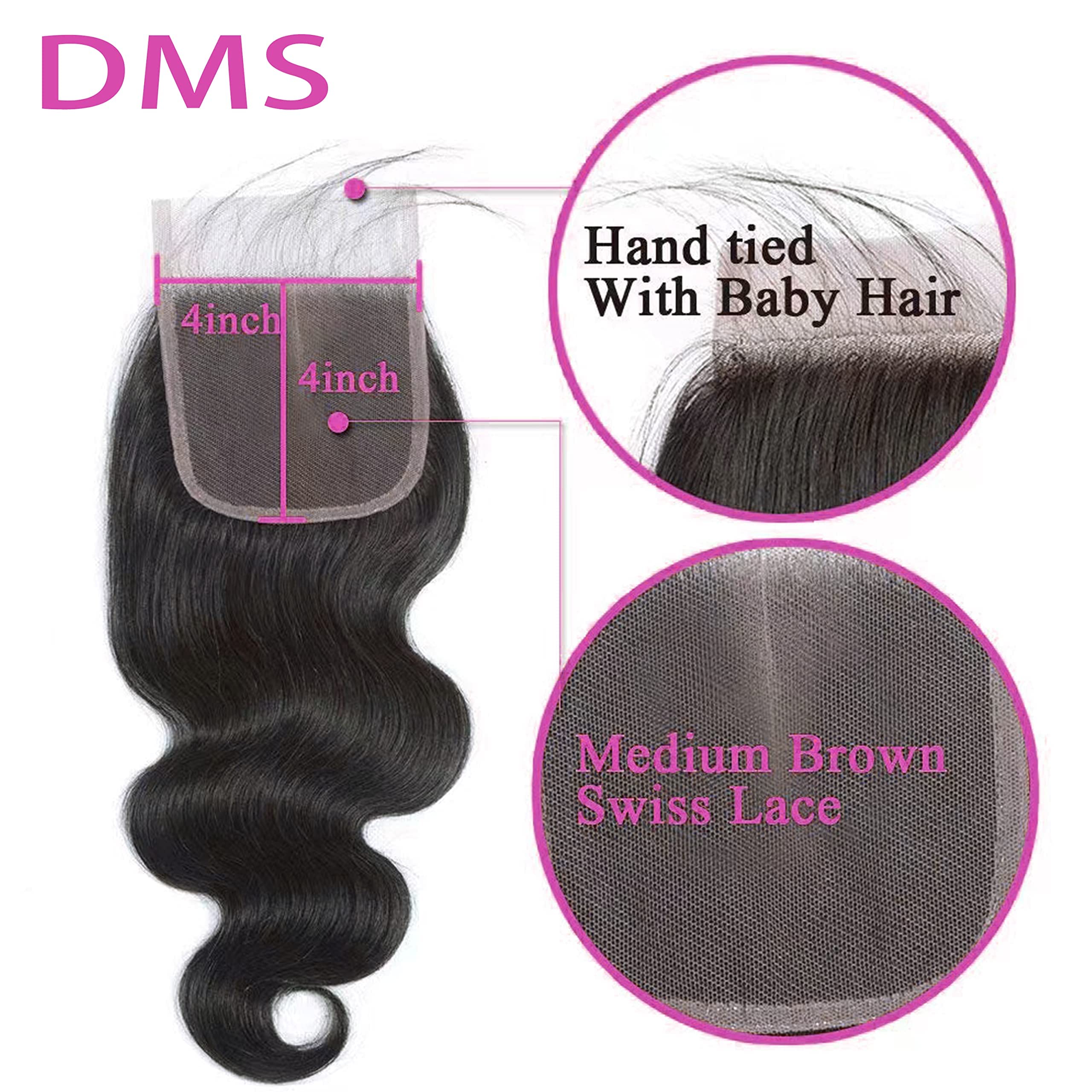 DMS Body Wave Closure Human Hair Lace Closure 4x4 Free Part Lace Closure 12A Brazilian Virgin Human Hair Top Swiss Lace Closure (8Inch) …