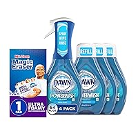 Bundle of Dawn Platinum Powerwash Dish Spray, Dish Soap, Fresh Scent Bundle, 1 Spray (16oz) + 3 Refills (16oz each)(Pack of 4) + Mr. Clean Magic Eraser Ultra Foamy Multi Purpose Cleaner, 1ct