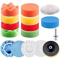 SIQUK 16 Pieces 3 Inch Foam Buffing Pads Hook and Loop Polishing Pad Kit Buffer Polisher Pads Bonnets Car Waxing Buffing Attachment for Drill