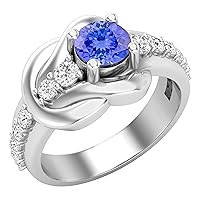 Dazzlingrock Collection 5.5 MM Round Gemstone & White Diamond Ladies Bridal Engagement Promise Ring, Available in Various Gemstones in 10K/14K/18K Gold & 925 Sterling Silver