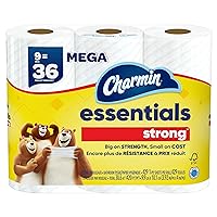 Charmin Essentials Strong Toilet Paper, 9 Mega Rolls = 36 Regular Rolls