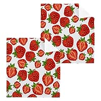 Strawberry Washcloths Set of 2-12 X 12 Inch, Fast Drying Wash Cloth for Bathroom-Hotel-Spa-Kitchen Multi-Purpose Fingertip Towels and Face Cloths