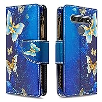 Cartoon Flip Case for LG K51,Butterfly Animal Painting Premium Leather Case Kickstand with 9 Card Slot Zipper Wallet