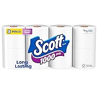 1000 Toilet Paper, 8 Rolls, Septic-Safe, 1-Ply Toilet Tissue