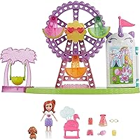 Polly Pocket Doll & Playset, Food-Themed Toy Includes 3-inch Doll, 1 Puppy, 10 Accessories & Spinning Ferris Wheel, Tropical Treats Carnival