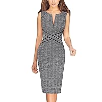 VFSHOW Womens Colorblock Front Zipper Work Office Business Party Bodycon Pencil Dress
