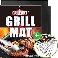 GRILLART Nonstick Grill Mats Bundle with BBQ Skewers