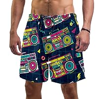 Retro Pop Eighties Boombox Radio Mens Short Swim Trunks Quick Dry Swim Suits Board Shorts