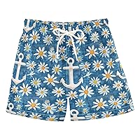 ALAZA Anchor Daisy Flowers Boy’s Swim Trunk Quick Dry Beach Shorts Swimsuit Bathing Suit Swimwear
