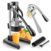 Zulay Cast-Iron Orange Juice Squeezer, Professional Citrus Juicer and Garlic Press with Soft, Easy to Squeeze Handle - Includes Silicone Garlic Peeler & Cleaning Brush