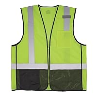 GloWear 8210Z-BK Class 2 Safety Vest, Hi Vis Mesh, Reflective, Black Front, Zipper