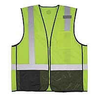 Ergodyne GloWear 8210Z-BK Class 2 Safety Vest, Hi Vis Mesh, Reflective, Black Front, Zipper