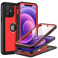 BEASTEK iPhone 12 Waterproof Case, NRE Series Shockproof Dustproof Underwater IP68 with Built-in Screen Protector Anti-Scratch Protective Cover, for Apple iPhone 12 (6.1'') (Red)