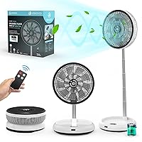 CooCoCo 12” Standing Fan Oscillating Pedestal Fan with Remote, Portable Rechargeable Fan Foldable Fan, Dual Blades, 8 Speeds, 8H Timer Adjustable for Bedroom, Indoor, Travel, White