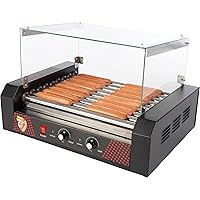 Hot Dog Roller Machine with Cover – 1170W Stainless-Steel Cooker with 9 Rollers – 24 Hotdog Capacity Electric Grill by Great Northern Popcorn