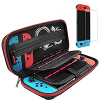 daydayup Switch Case and Tempered Glass Screen Protector Compatible with Nintendo Switch - Deluxe Hard Shell Travel Carrying Case, Pouch Case for Nintendo Switch Console & Accessories, Streak Red