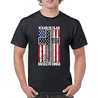Stand for The Flag Kneel for The Cross T-Shirt American Patriotic DD 214 Veteran POW MIA Military Pride Men's Tee