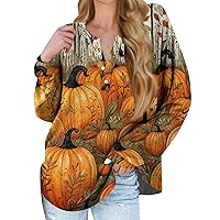 Shirts for Women Trendy Casual Sweatshirts Button Down Shirts Henley Neck Pullover Halloween Printed Long Sleeve