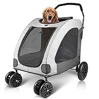 Petbobi Dog Stroller for Large Dogs, Breathable Space, Waterproof Oxford Cloth & Storage Bag, Detachable Folding, Lightweight 4 Rubber Wheel Pet 2 Medium Dogs Up to 120lbs, Grey
