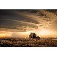 Storm Photography Print (Not Framed) Picture of Supercell Thunderstorm Over Abandoned House at Sunset on Stormy Evening in Colorado Great Plains Wall Art Farmhouse Decor (5