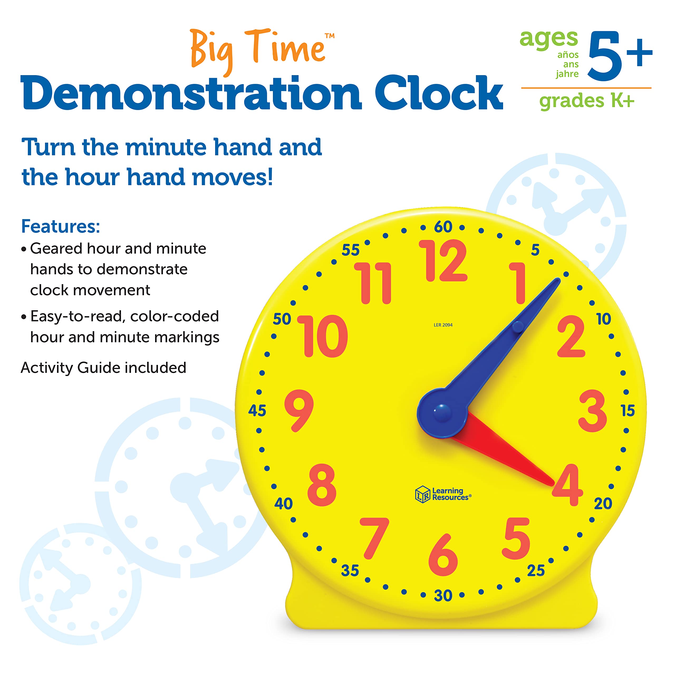 Learning Resources Big Time Learning Clock, Analog Clock, Homeschool, 12 Hour, Basic Math Development, Ages 5+