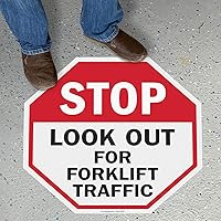 SmartSign “Stop - Look Out for Forklift Traffic” Anti Slip Adhesive Octagonal Floor Sign | 24