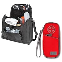 USA GEAR Nebulizer Carrying Case + Insulated Asthma Inhaler Case (Red) - Bundle