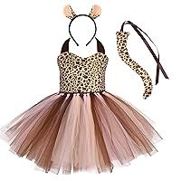 Girls Jungle Themed Fluffy Tutu Dress Animal Leopard Cosplay Tutu Dress Halloween Costume Birthday Party Outfit 3pcs Set