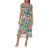 London Times Women's Chiffon Faux Wrap Ruffle Maxi Dress Guest of Wedding