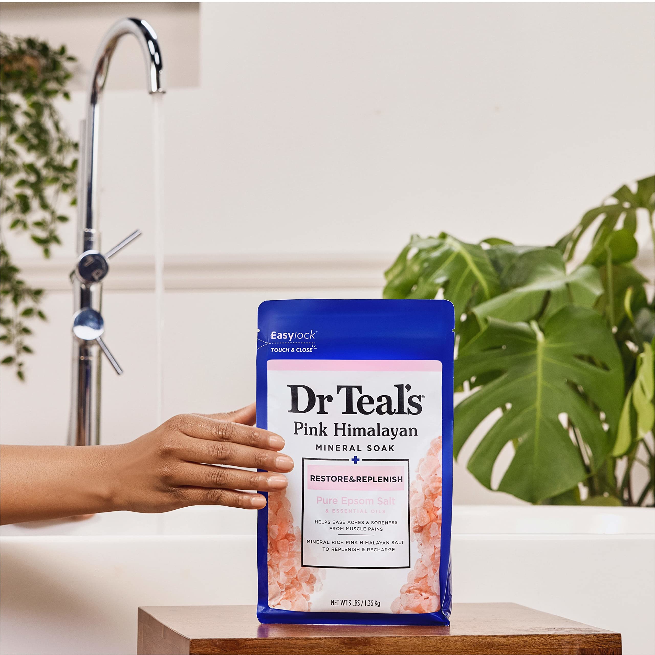 Dr Teal's Pink Himalayan Mineral Soak, Restore & Replenish with Pure Epsom Salt, 3 lbs (Packaging May Vary)