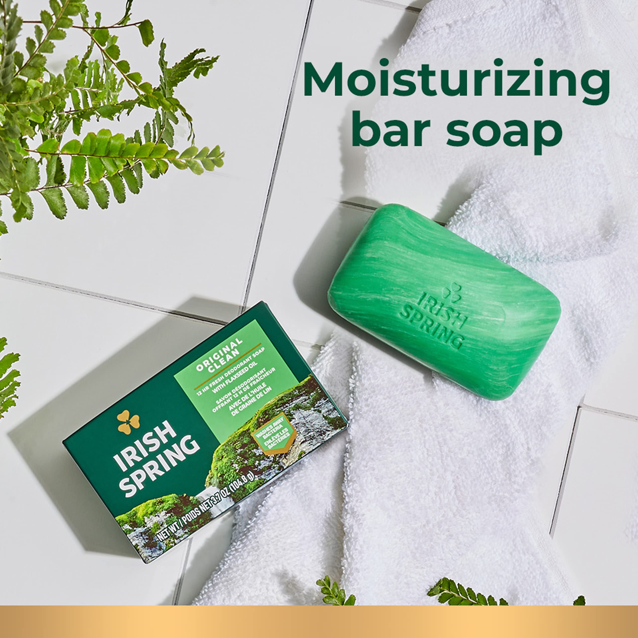 Irish Spring Bar Soap for Men, Original Clean, Smell Fresh and Clean for 12 Hours, Men Soap Bars for Washing Hands and Body, Mild for Skin, Recyclable Carton, 3.7 Ounce - 3 Count (Pack of 8)
