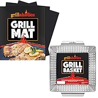 Grillaholics Non Stick Grill Mat (Set of 2) Vegetable Grilling Basket Bundle