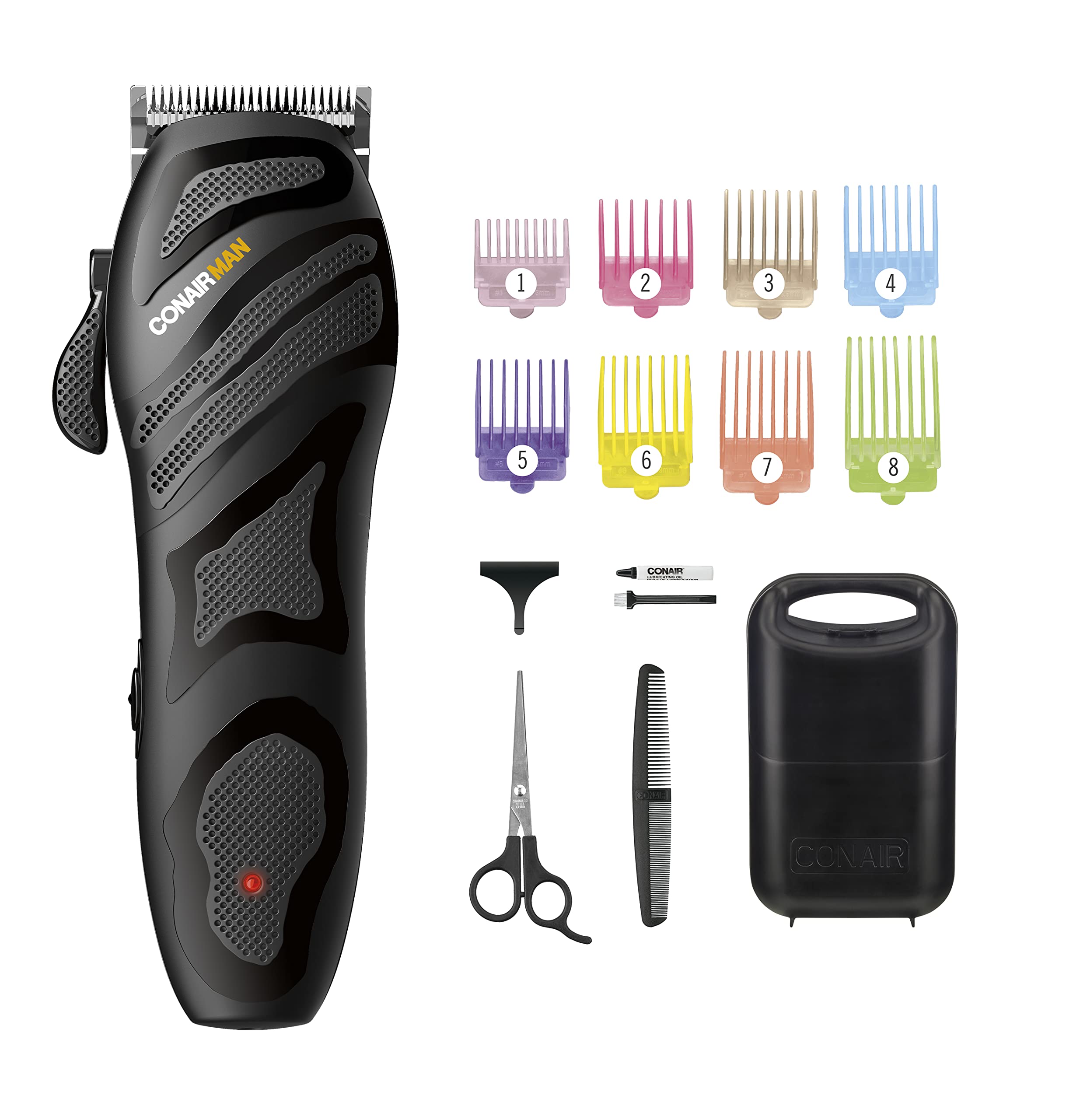 ConairMAN Number Cut, Cord/Cordless Men’s Hair Clippers and Trimmers Set, Includes Barber Comb and Scissors, Cleaning Brush, Oil, Blade Guard and Deluxe Storage Case, At-Home Clipper Kit, Rechargeable