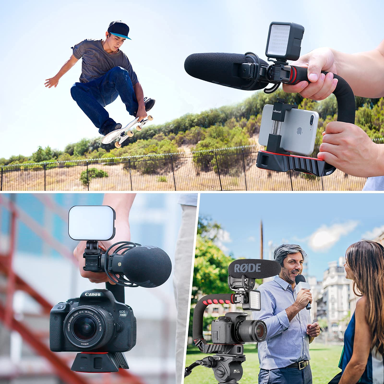 ULANZI U-Grip Pro Handheld Video Rig Steadicam with Triple Cold Shoe, Stabilizing Handle Grip Compatible for iPhone 13 12 Pro Max Xs 8 7 Plus GoPro 10 9 8 Canon Nikon Sony DSLR Cameras