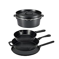 Amazon Basics Pre-Seasoned Cast Iron 5-Piece Kitchen Cookware Set, Pots and Pans, Black, 14.17 x 12.2 x 10.63 in
