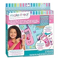 3C4G Make It Real: Flip Phone Lip Gloss Set & DIY Lanyard - Holds 7 Strawberry Scented Lip Gloss Colors, Decorate The Case with Gems, Girls & Kids Ages 6+