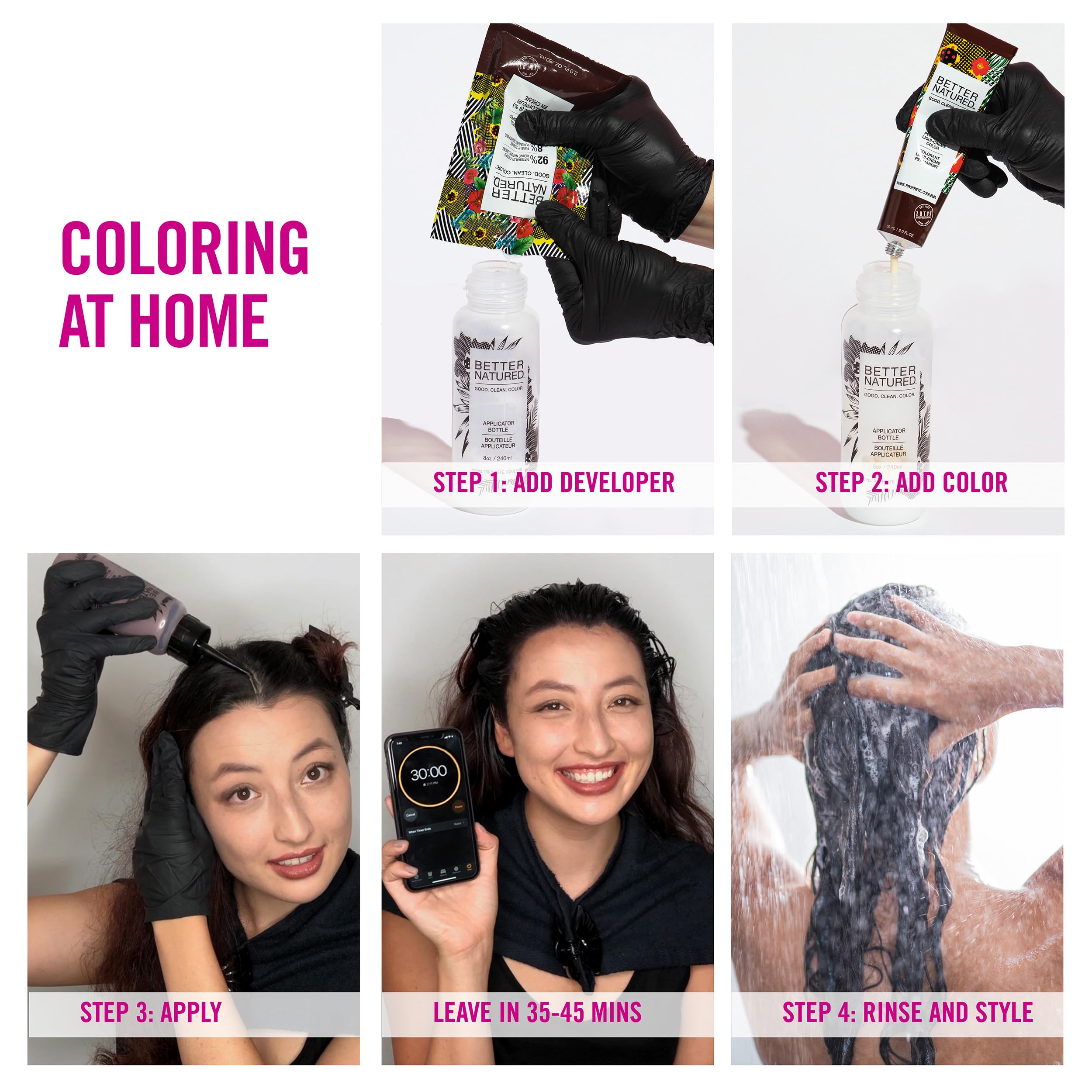 Better Natured 1N Black Permanent Hair Color Dye Kit (Color, Developer, Barrier Cream, Gloves, Cleaning Wipe, Shampoo and Conditioner) Radiant Color that Lasts up to 8 Weeks