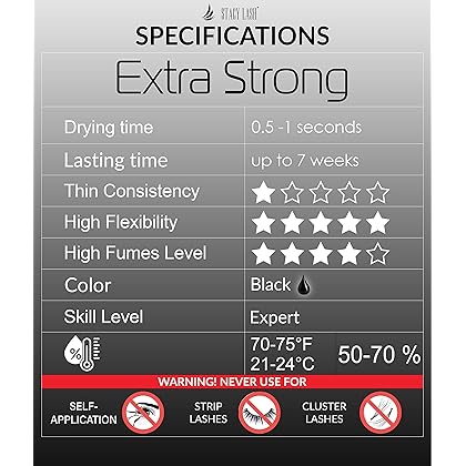 Extra Strong Eyelash Extension Glue - Stacy Lash (0.17fl.oz / 5ml) / 0.5-1 Sec Drying time/Retention – 7 Weeks/Maximum Bonding Power/Black Adhesive for Semi-Permanent Extensions/Professional Supplies