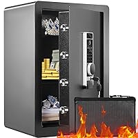 Safe, 2.2 Cubic Feet Home Safe, Steel Security Safe with Fingerprint, Digital Keypad and 6 Keys, Cabinet Safe with Large Fire-proof Bag, Protect Cash, Gold, Jewelry, Documents, 15.8x13x23.6 inch