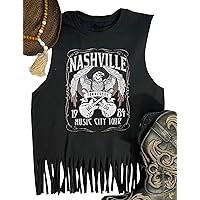 Nashville Tanks Top Women Country Music Tennessee Retro Fringe Vests Tee Vintage Cowboy Sleeveless Shirts
