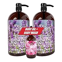 Body Oil with Cherry Blossom (4 fl. oz) Lavender Body Wash for Women and Men - Pack of 2 (67.6 fl. oz)