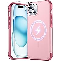 Temdan Magnetic for iPhone 15 Case,[Military Grade Drop Protection][Non-Slip][Compatible with MagSafe][15FT Shockproof] Heavy Duty Tough Rugged Phone Case 6.1 inch-Pink