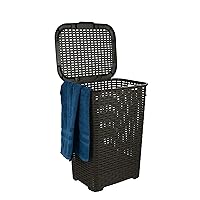 Laundry Hamper Basket With Lid 60 Liter - Deluxe Wicker Style Brown Color - 1.70 Bushel Bin With Cutout Handles To Storage Dirty Cloths in Washroom Bathroom, Or Bedroom. By Superio