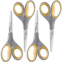 Westcott ‎17598 8-Inch Titanium Scissors For Office and Home, Yellow/Gray, 4 Pack
