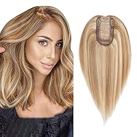 Hair Toppers Pieces for Women Real Human Hair 7 * 13cm Silk Base Clip in Hair Extensions Hair Toppers Wiglets Hairpieces for Thining Hair Women, No Bangs 12 Inch #12P613