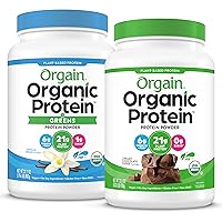 Orgain Organic Plant Based Protein & Greens Powder, Vanilla Bean - 1.94 Pound & Organic Plant Based Protein Powder, Creamy Chocolate Fudge - Vegan, Low Net Carbs, Non Dairy, 2.03 Pound